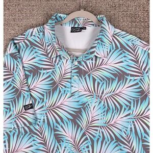 Sunday Swagger 2XL Golf Polo‎ Shirt Tropical Palm Leaf Print Blue Mens